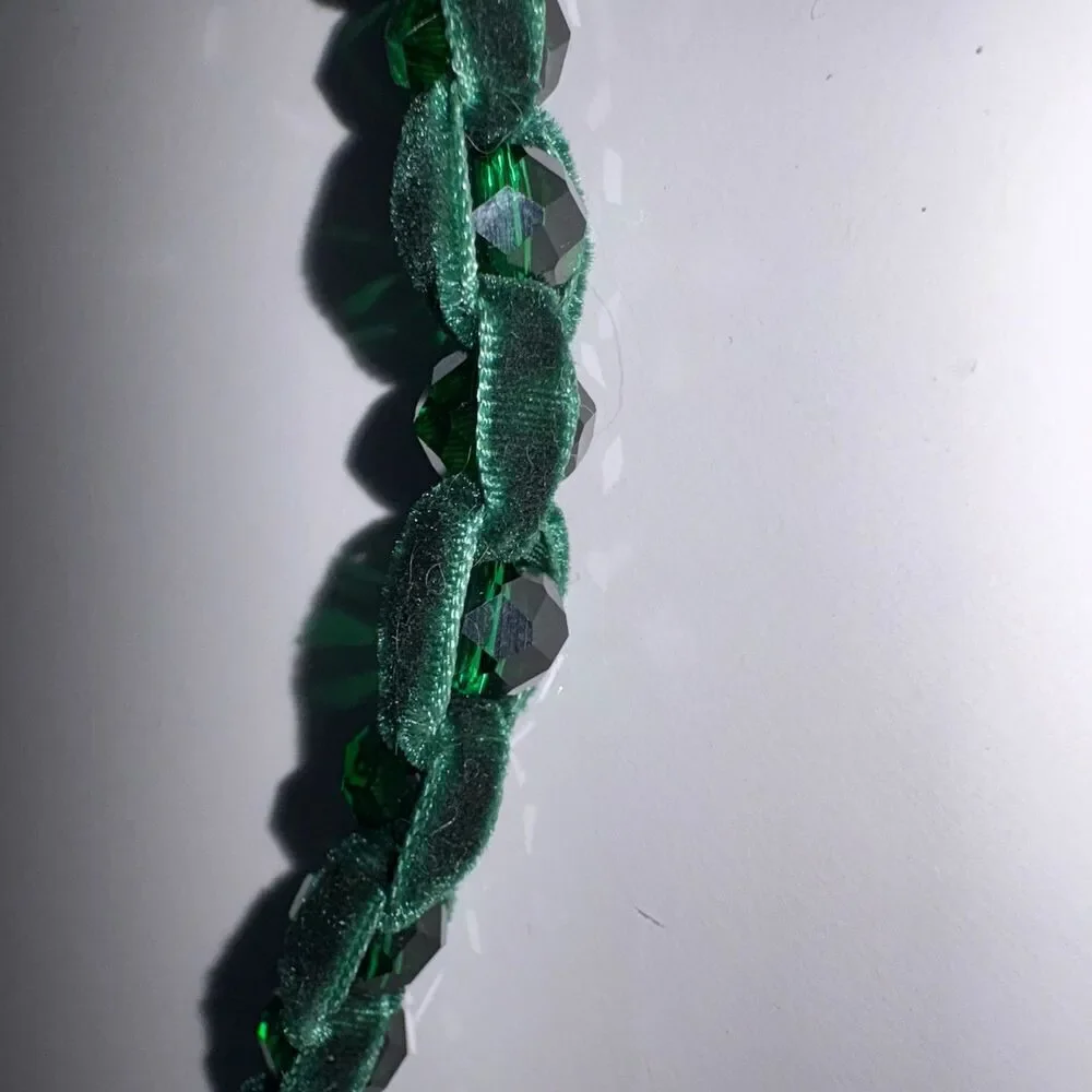 Chicos Green Velvet Ribbon & Gemstone Adjustable Necklace New Gold Tone Hardware